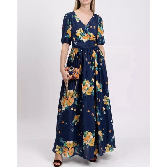 BOUTIQUE MOSCHINO Maxi Dress Silk Blend Floral Gathered Size 4 - Picture 1 of 16